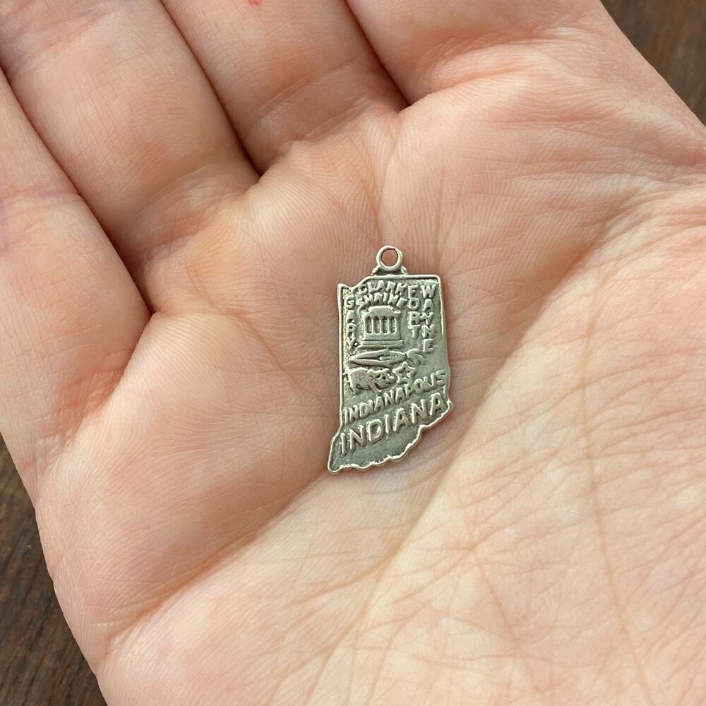 Vintage Bell Trading Post 925 Sterling Silver Indiana State Map Pendant Charm